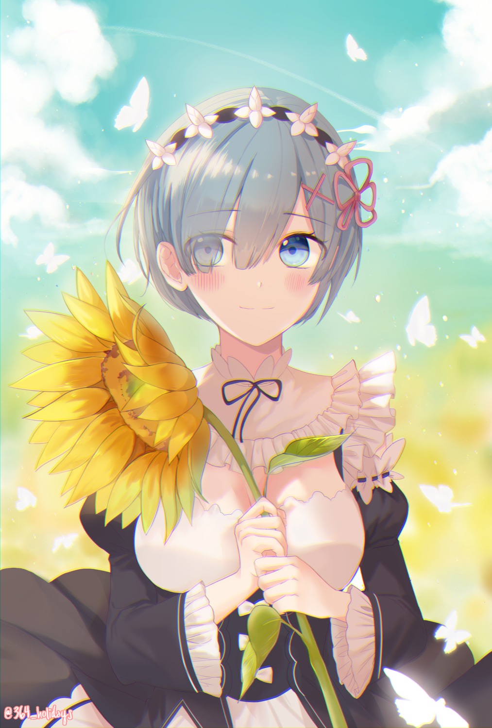 364, cleavage, maid, re:zero_kara_hajimeru_isekai_seikatsu, rem_(re_zero), skirt_lift