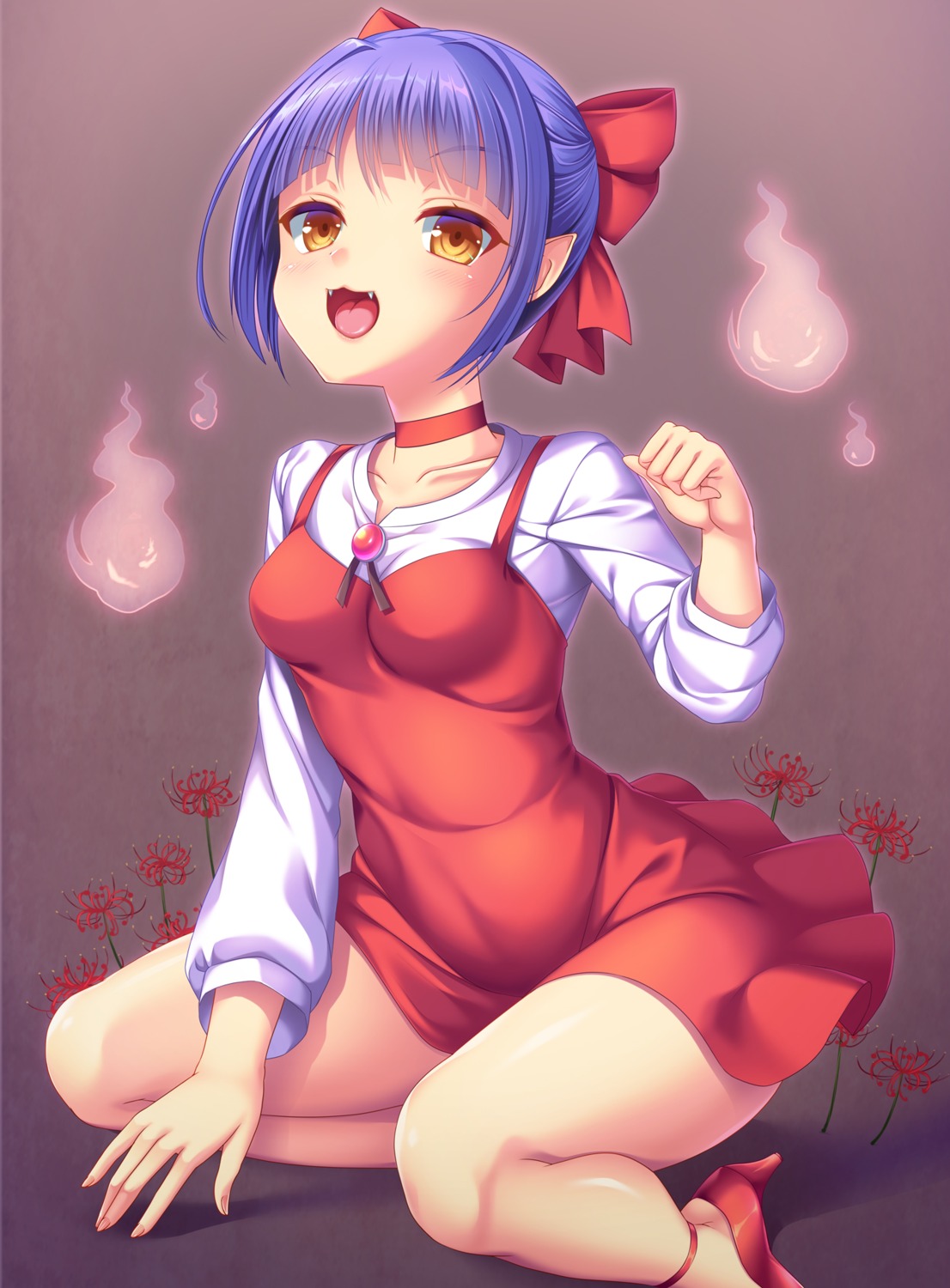 dress, gegege_no_kitarou, heels, neko_musume, pointy_ears, skirt_lift, umitonakai