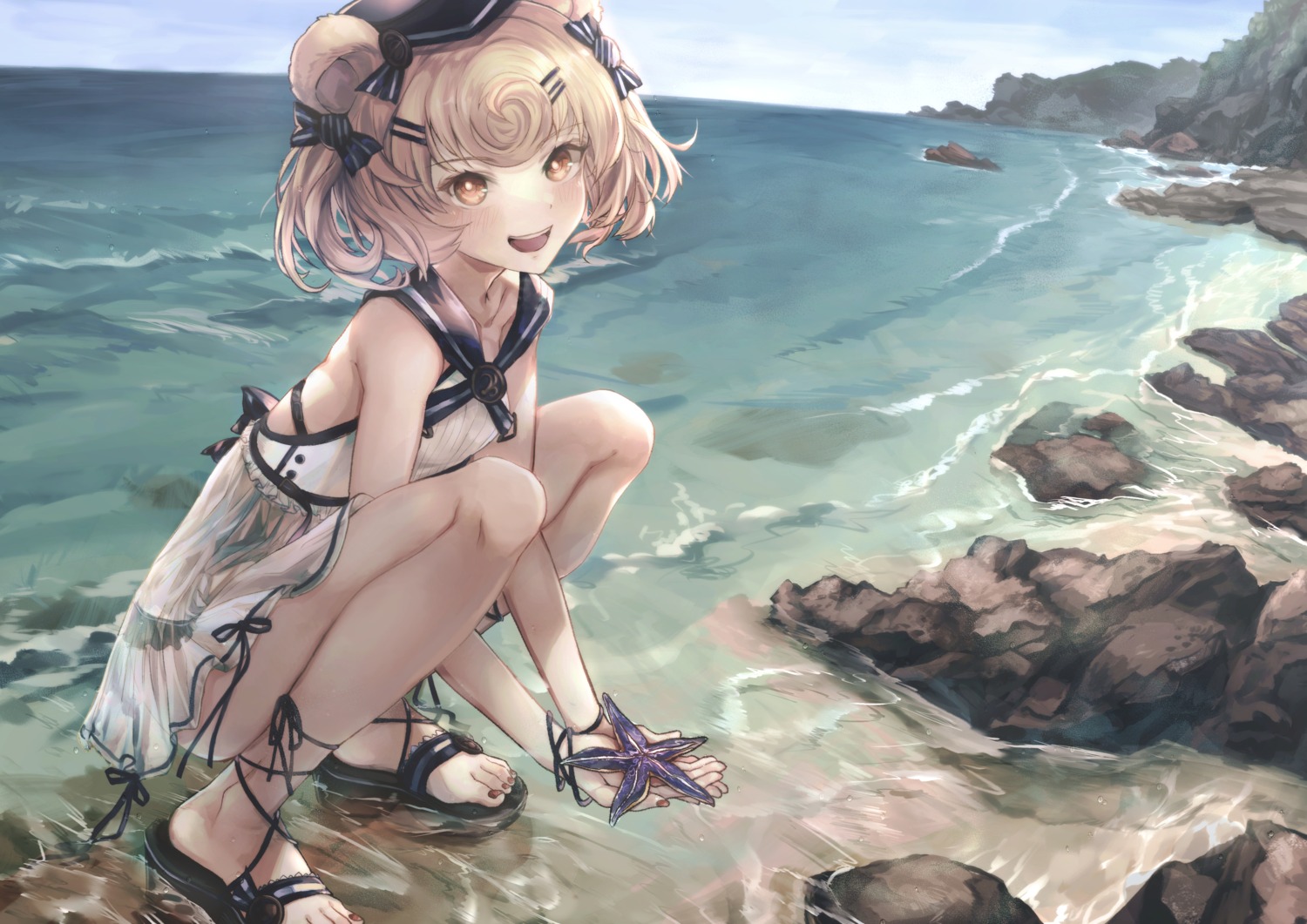 animal_ears, arknights, gummy_(arknights), hakua_mill, see_through, skirt_lift, wet