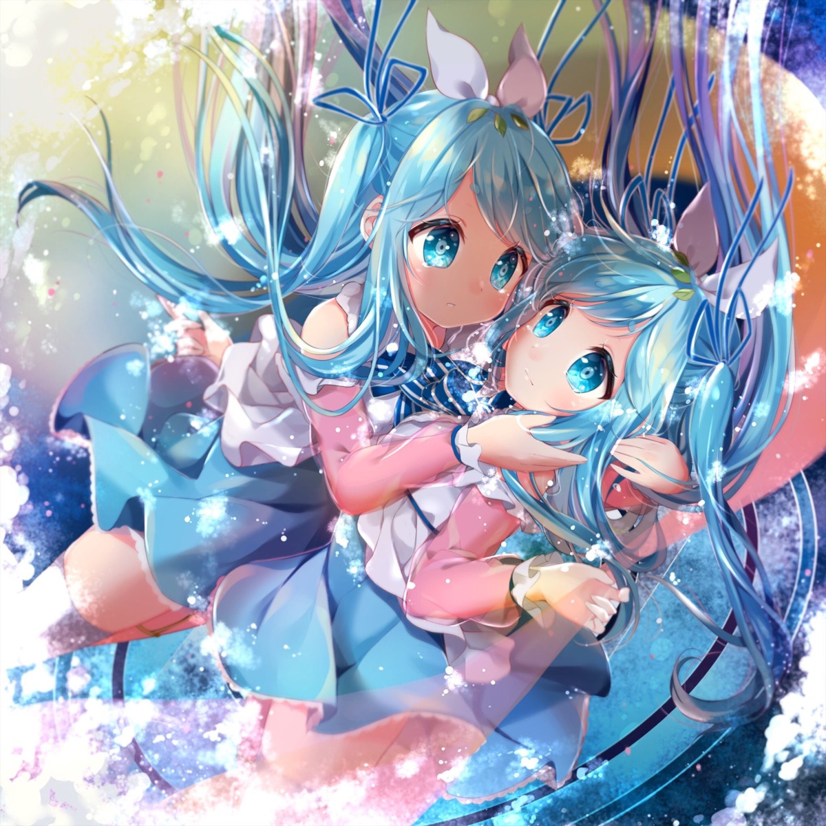 garter, near_(sound_voltex), noah_(sound_voltex), samayoi, skirt_lift, sound_voltex, thighhighs, yuri