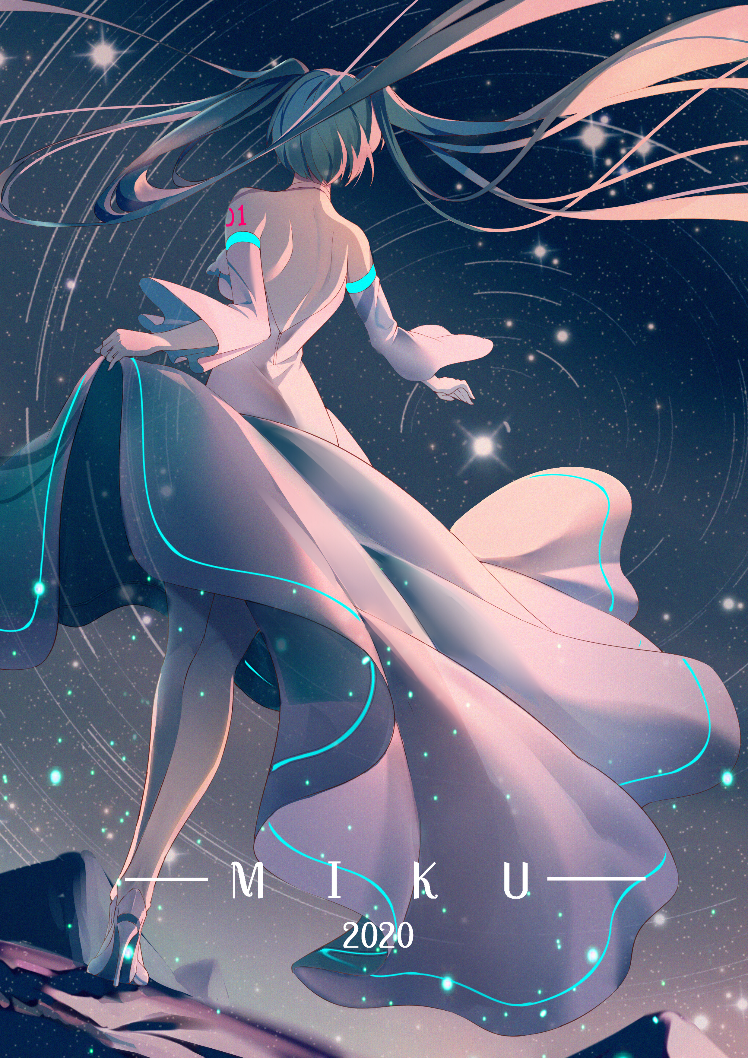 dress, hatsune_miku, heels, no_bra, skirt_lift, tattoo, vocaloid, yiyu_qing_mang