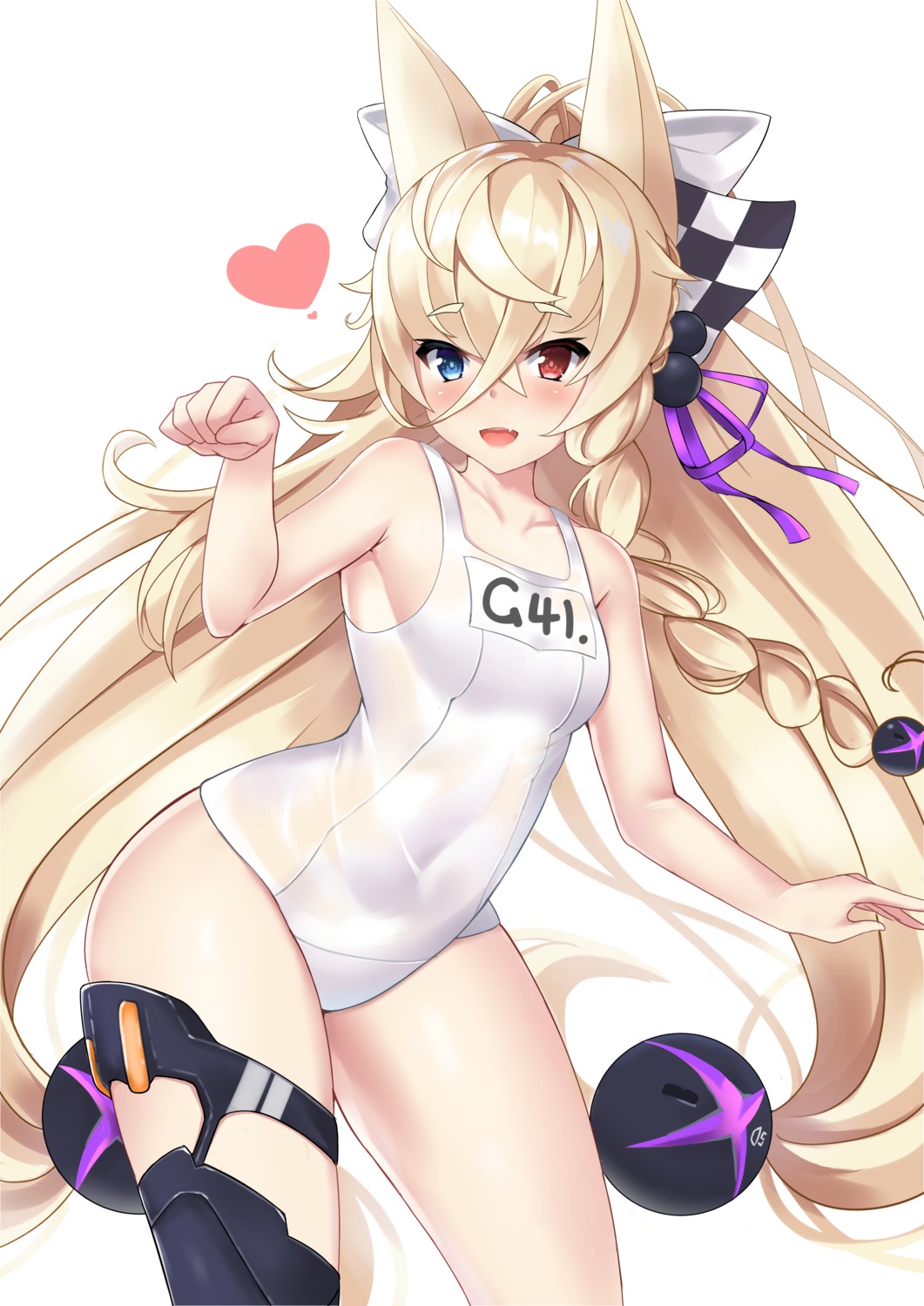 animal_ears, g41_(girls_frontline), garter, girls_frontline, heterochromia, nyanyang, school_swimsuit, see_through, stockings, swimsuits, thighhighs