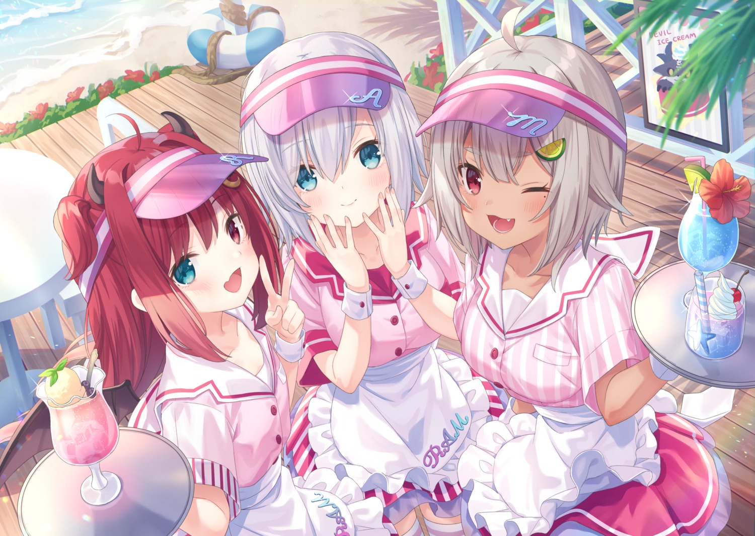 ars_almal, hayama_marin, heterochromia, horns, jimmy, nijisanji, waitress, yuzuki_roa