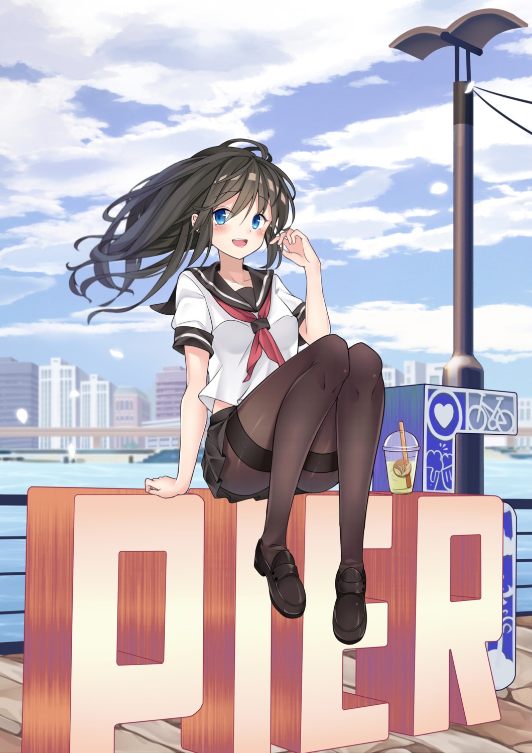 ai_cao, pantyhose, seifuku, skirt_lift, thighhighs