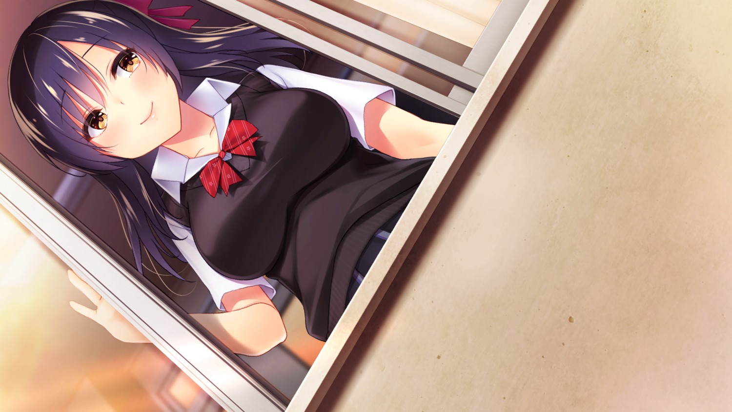 frill, game_cg, ikura_nagisa, papakatsu_aya-chan_to_tanetsuke_oji-san, saeki_ayaka, seifuku, sweater