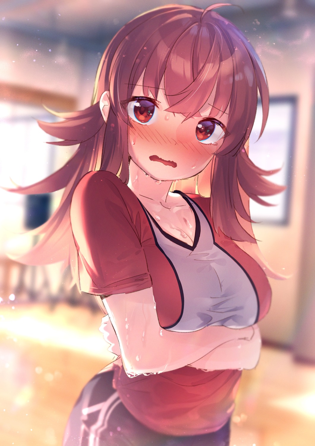 breast_hold, goshichi_shoji, komiya_kaho, the_idolm@ster, the_idolm@ster_shiny_colors, wet, wet_clothes
