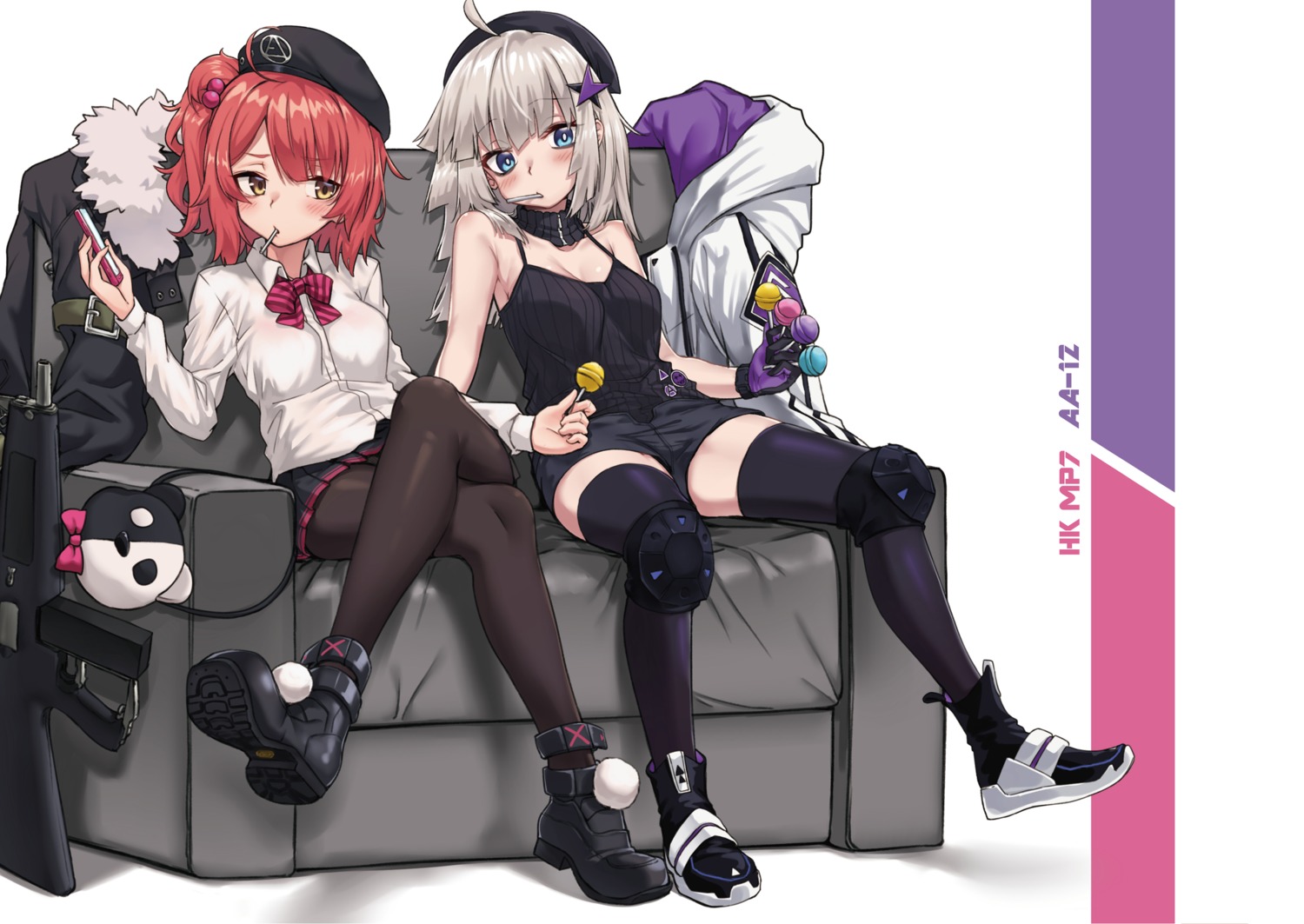 aa-12_(girls_frontline), cleavage, girls_frontline, ivan_wang, mp7_(girls_frontline), pantyhose, seifuku, thighhighs