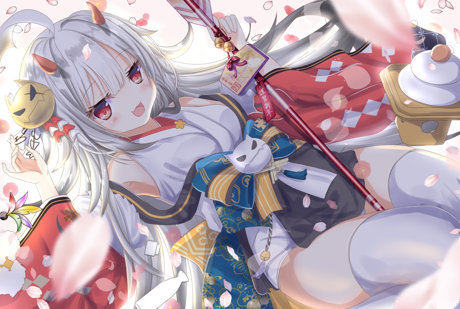 aruka_(alka_p1), azur_lane, hibiki_(azur_lane), horns, japanese_clothes, thighhighs