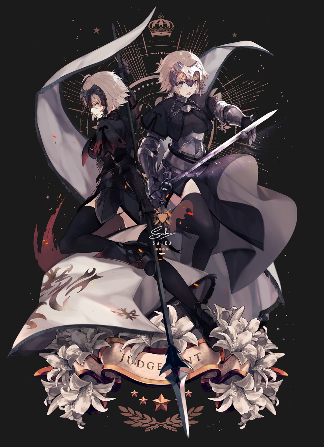 armor, dress, fate/grand_order, jeanne_d'arc, jeanne_d'arc_alter_(fate), saika_(saika_nyan), skirt_lift, sword