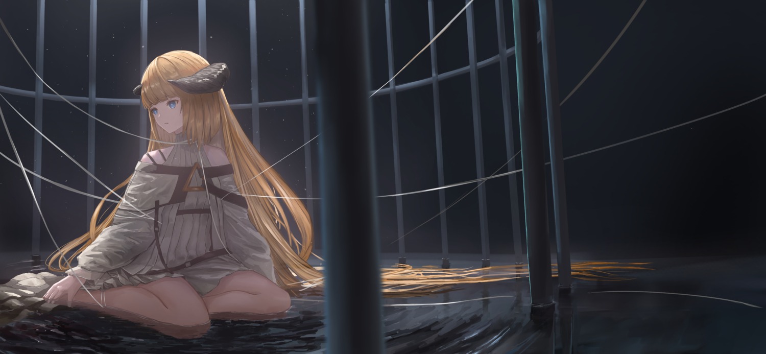 arknights, dress, horns, nightingale_(arknights), uzurako, wet