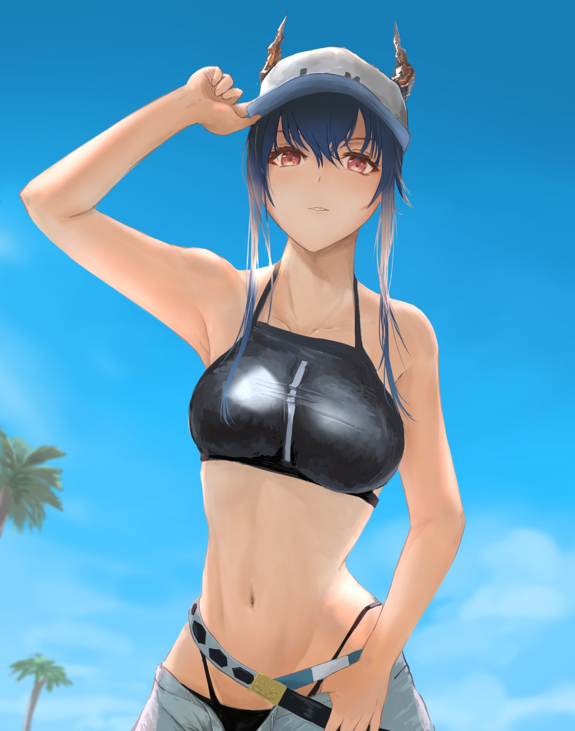arknights, bikini, ch'en_(arknights), horns, swimsuits, uzurako
