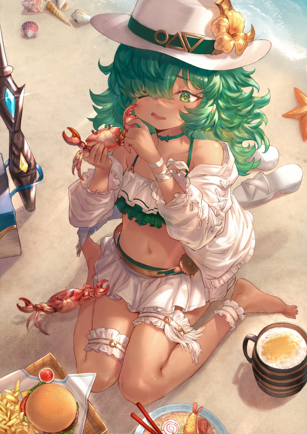 bikini, garter, granblue_fantasy, kolulu_(granblue_fantasy), leon_v, open_shirt, swimsuits