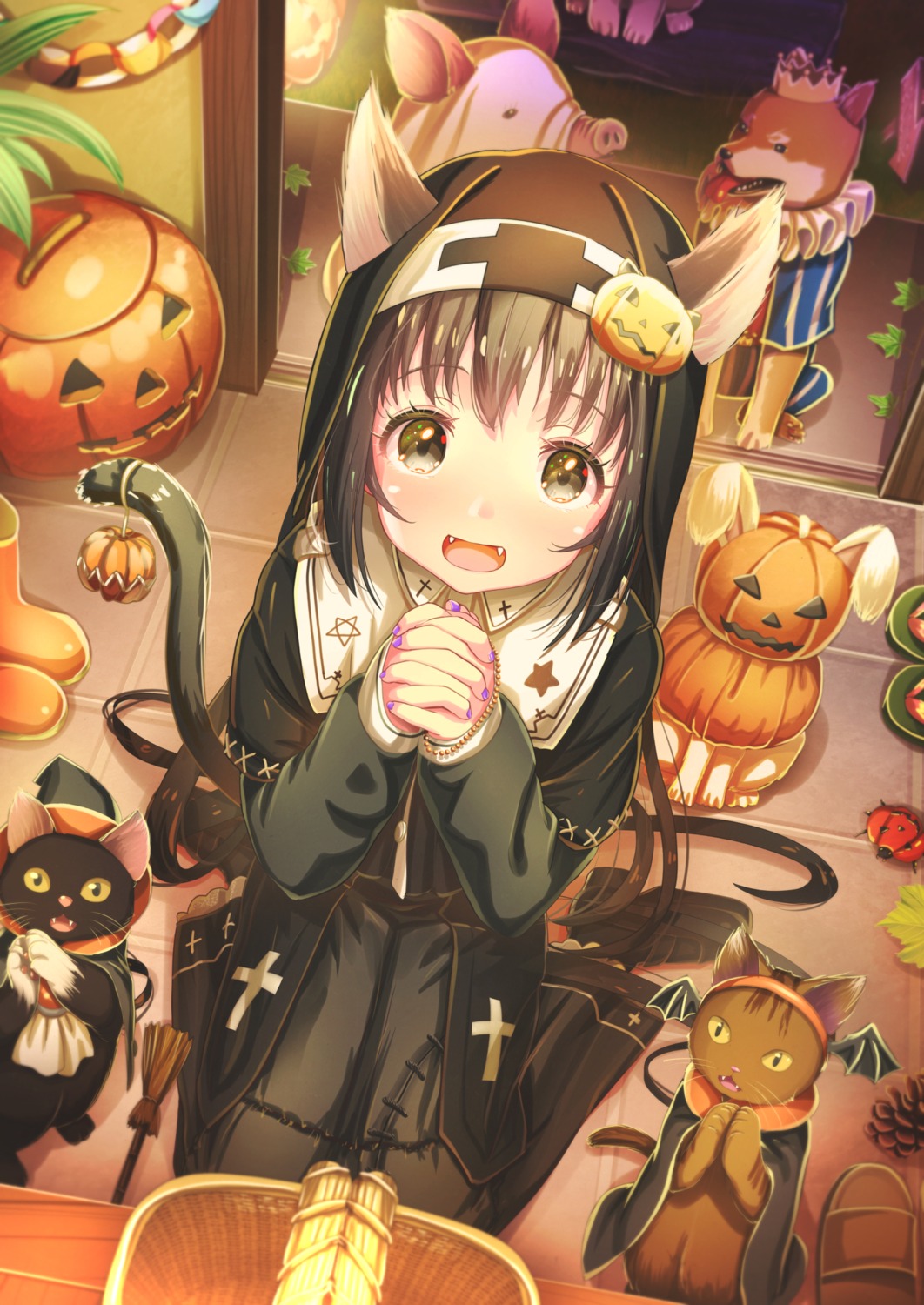 abo_(kawatasyunnnosukesabu), animal_ears, halloween, neko, nekomimi, nun, tail