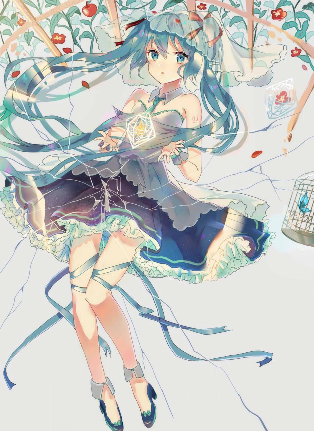 corpse_(pixiv), hatsune_miku, heels, skirt_lift, tattoo, vocaloid