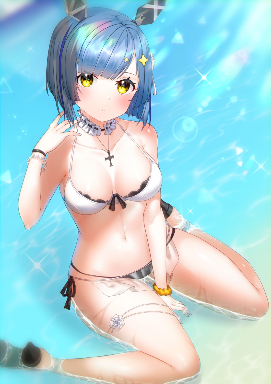 azur_lane, bikini, garter, gascogne_(azur_lane), heels, see_through, seele0907, swimsuits