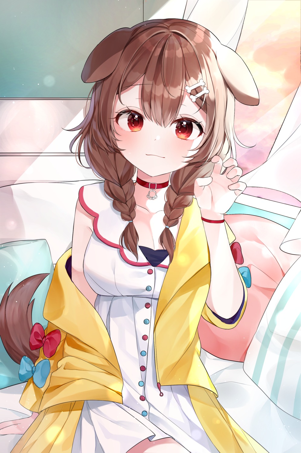 animal_ears, cleavage, dress, hololive, hololive_gamers, inugami_korone, inumimi, moka01