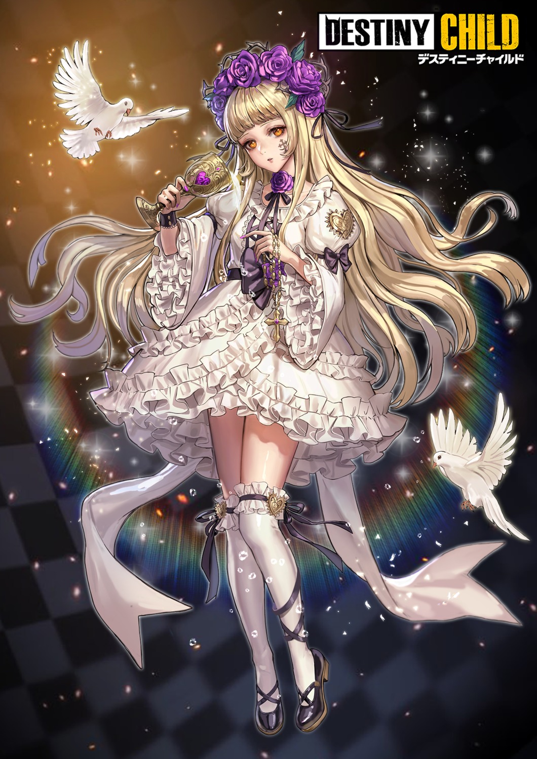 destiny_child, dress, garter, jademoon, lolita_fashion, rita_(destiny_child), tattoo, thighhighs