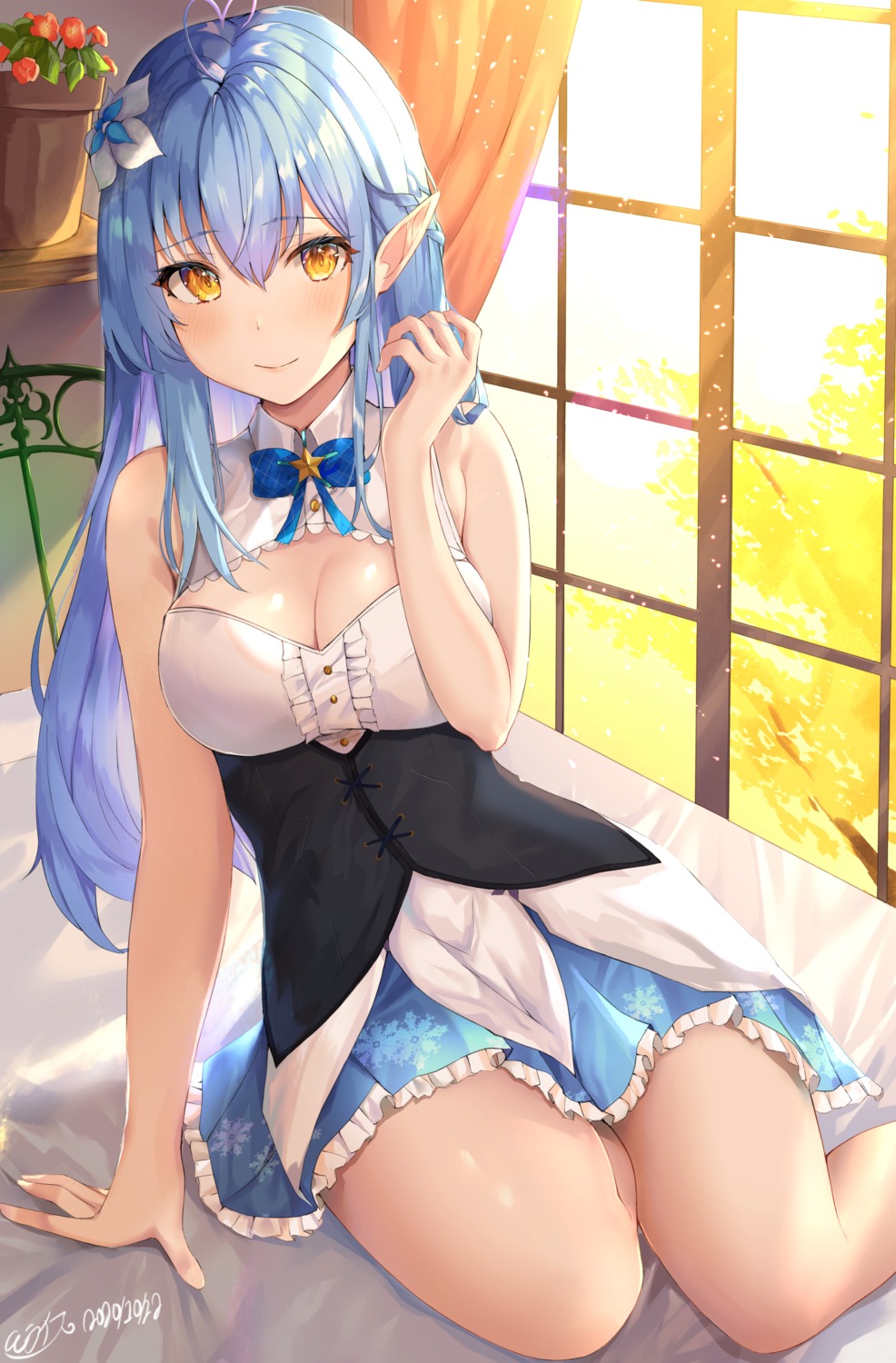 cleavage, elf, hololive, pointy_ears, shiina_aoi, yukihana_lamy