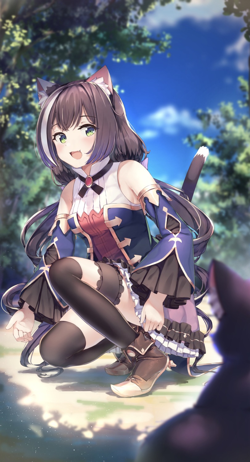 animal_ears, garter, jiyasu, karyl_(princess_connect), neko, nekomimi, princess_connect!, princess_connect!_re:dive, skirt_lift, tail, thighhighs