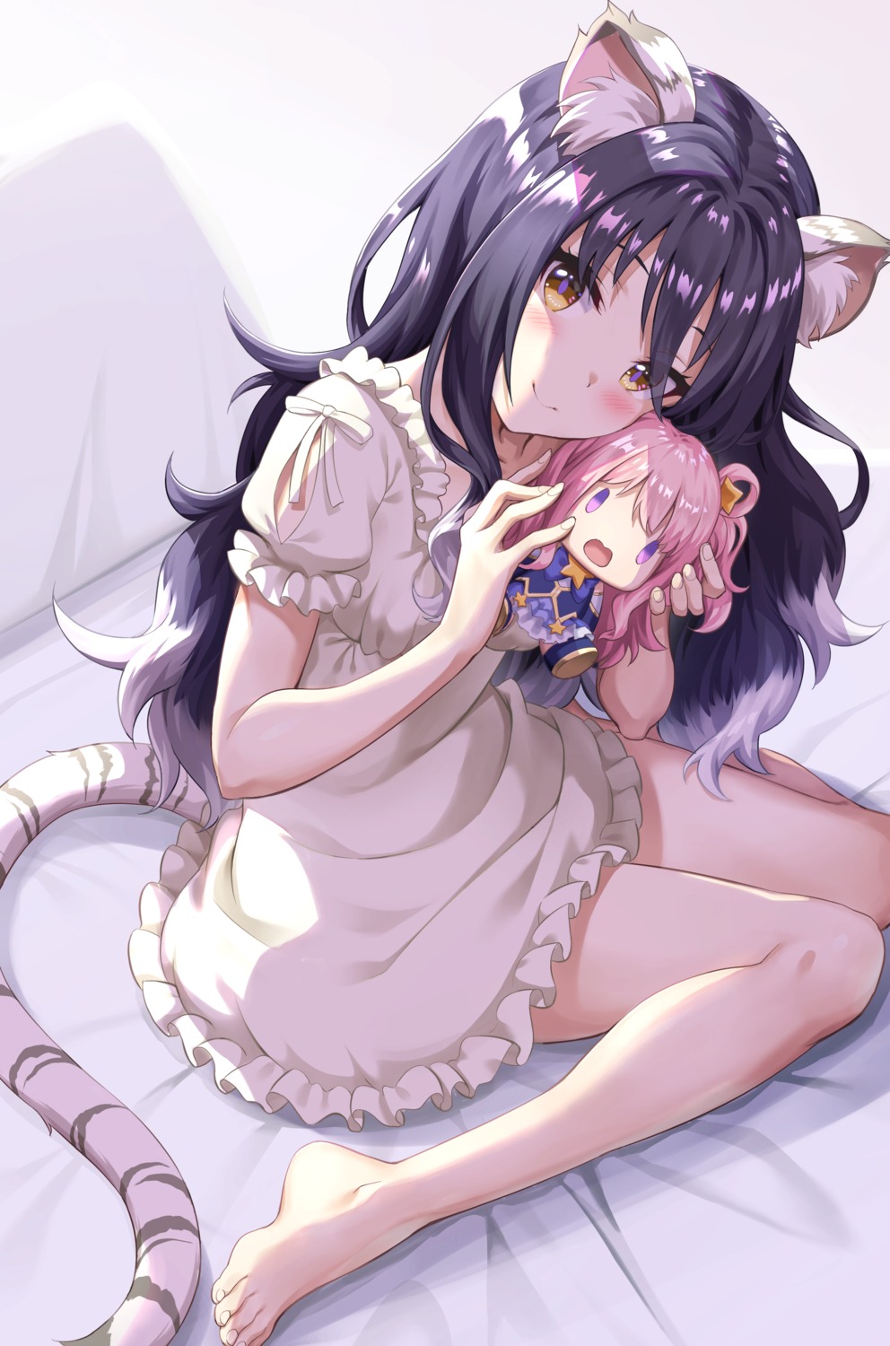 animal_ears, chibi, kashiwazaki_hatsune, kashiwazaki_shiori, lingerie, nekomimi, princess_connect!, princess_connect!_re:dive