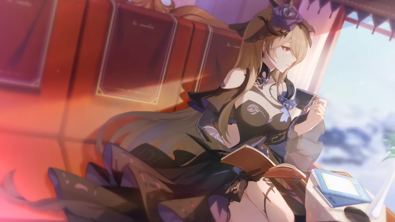 1065587906, benghuai_xueyuan, cleavage, dress, honkai_impact, no_bra, rita_rossweisse, tattoo