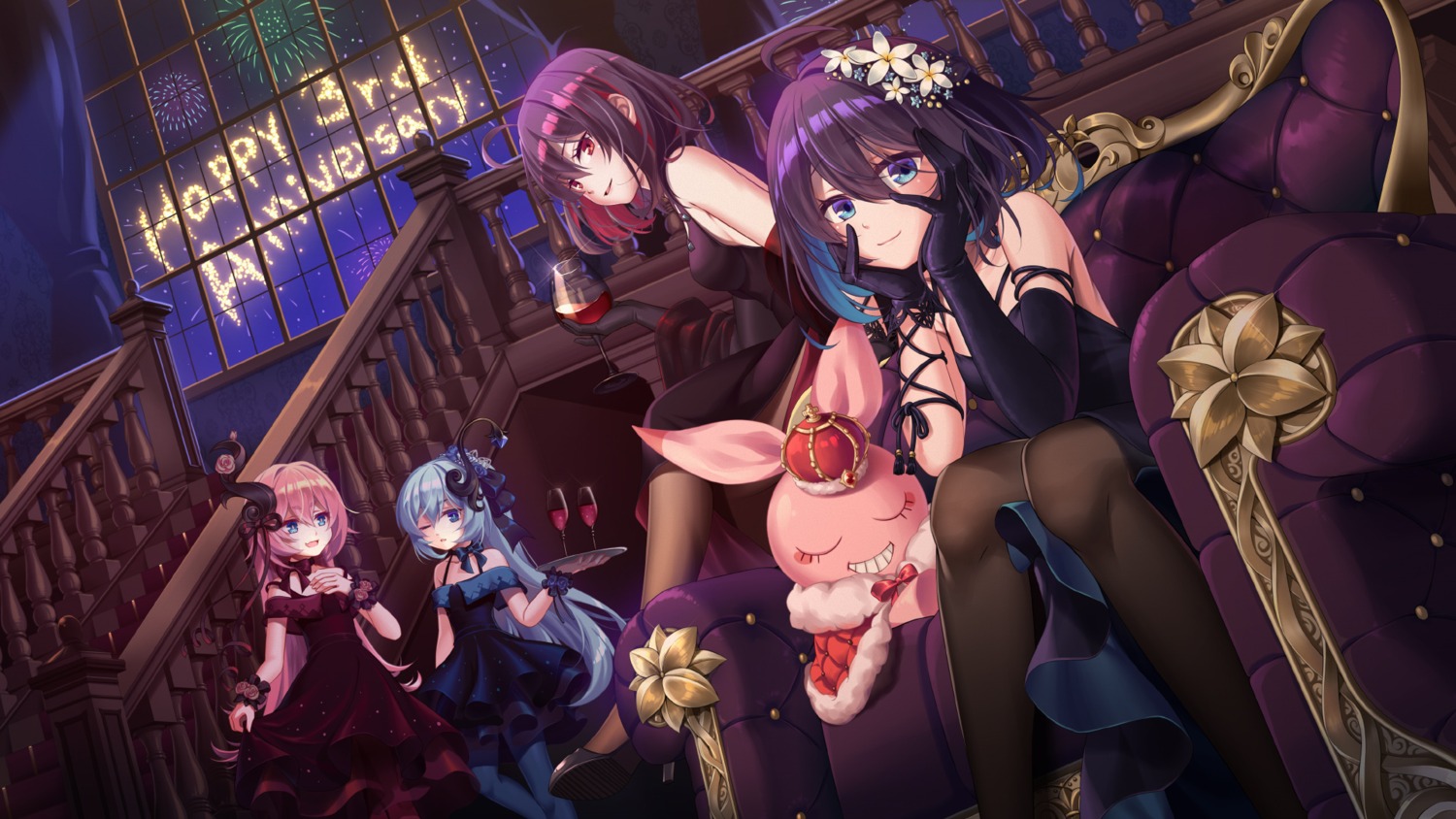 benghuai_xueyuan, dress, honkai_impact, horns, liliya_olenyeva, no_bra, nogi-to, pantyhose