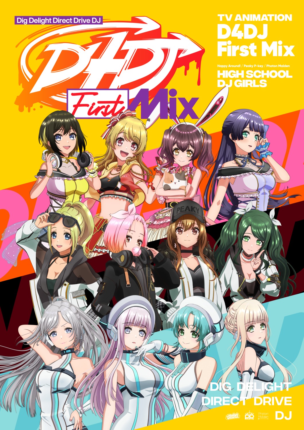 aimoto_rinku, akashi_maho, animal_ears, bunny_ears, cleavage, d4dj, headphones, megane