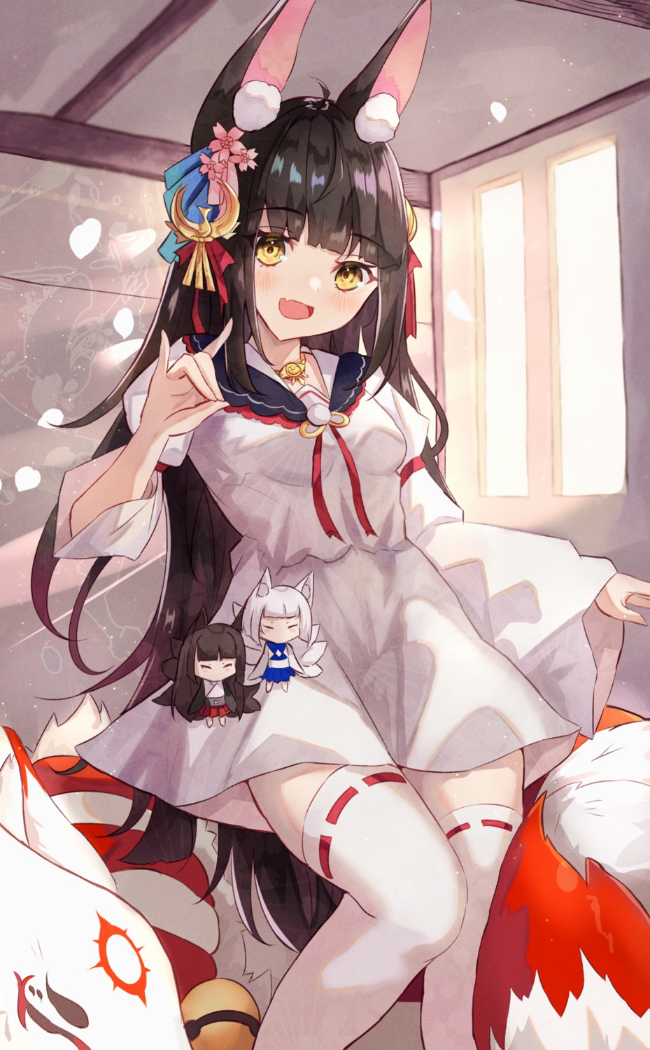 akagi_(azur_lane), animal_ears, azur_lane, chibi, japanese_clothes, kaga_(azur_lane), kitsune, nagato_(azur_lane)