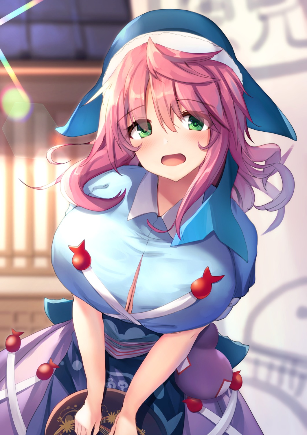 cleavage, japanese_clothes, liya, no_bra, okunoda_miyoi, open_shirt, touhou