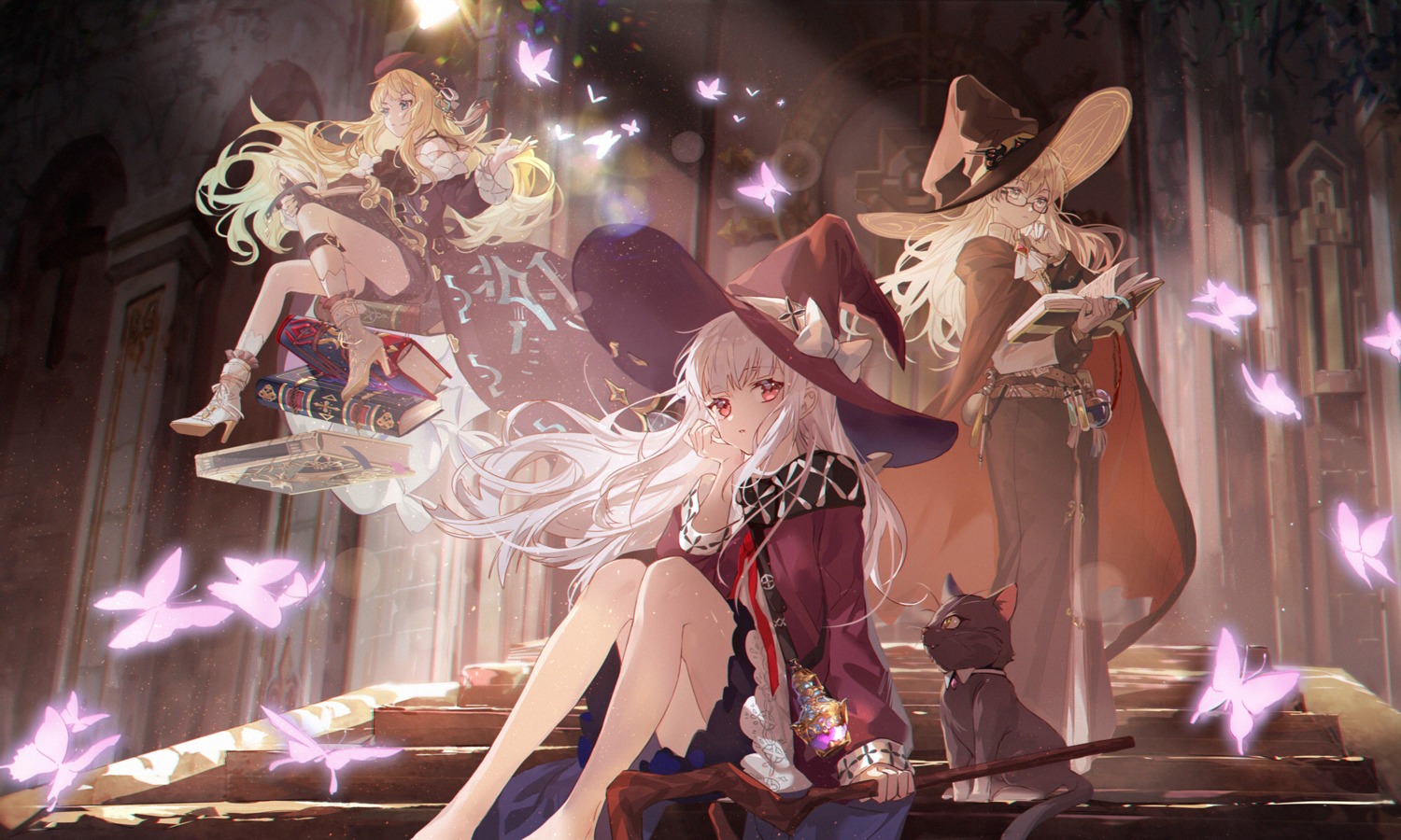 heels, kanose, megane, neko, revived_witch, skirt_lift, witch