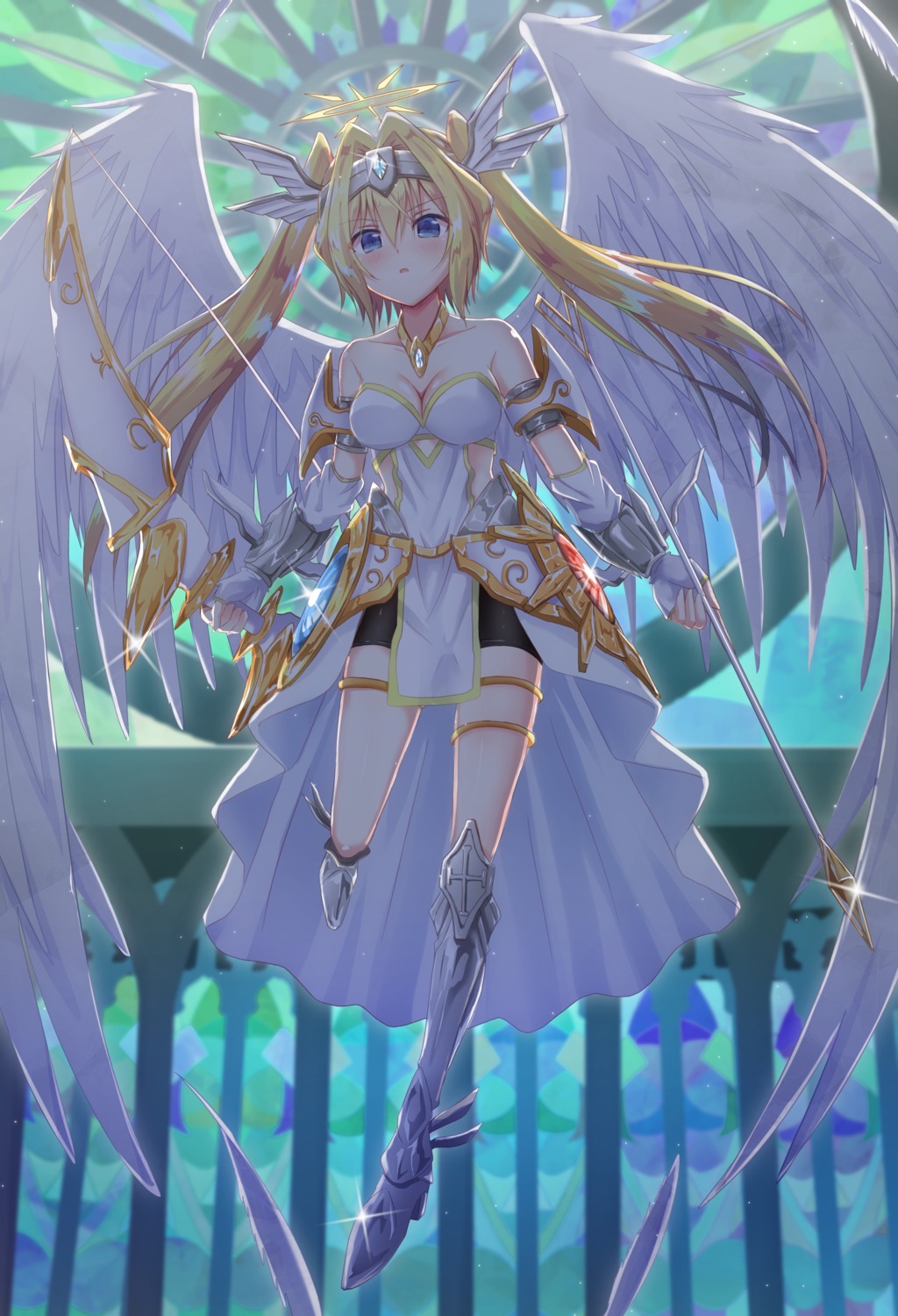 angel, armor, artina, cleavage, dress, garter, heels, no_bra