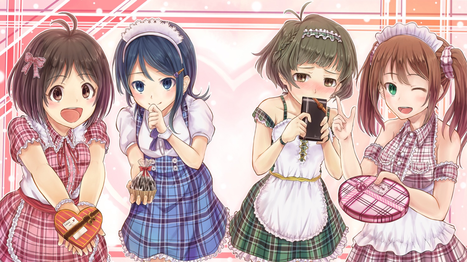 akizuki_ryou_(idolm@ster), arigato_(rmskrtkdlqj), dress, hidaka_ai, maid, mizushima_saki, mizutani_eri, the_idolm@ster