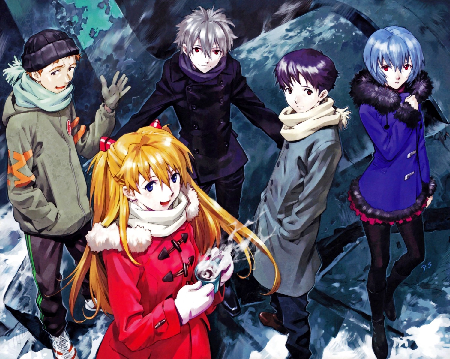 ayanami_rei, ikari_shinji, nagisa_kaworu, neon_genesis_evangelion, pantyhose, sadamoto_yoshiyuki, souryuu_asuka_langley, suzuhara_touji