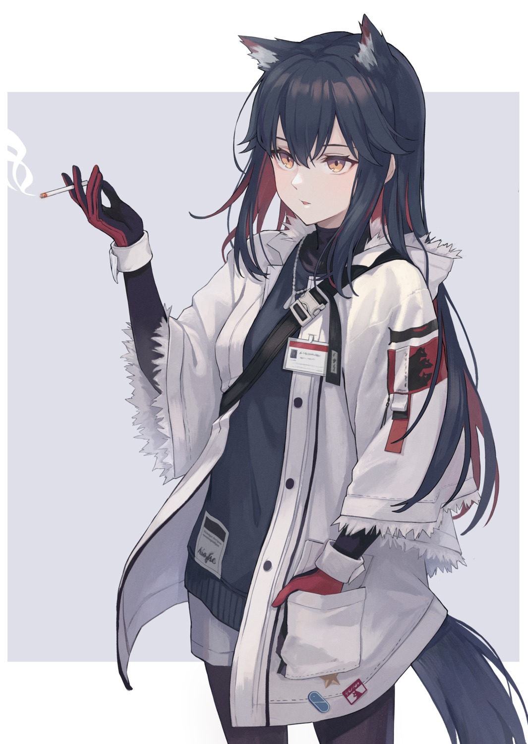 animal_ears, arknights, pantyhose, smoking, sugai_(4ugaii), tail, texas_(arknights)