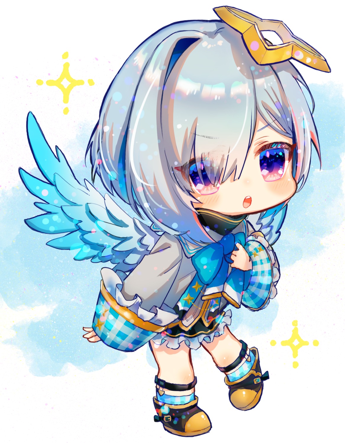 amane_kanata, angel, chibi, hololive, seifuku, syukonbu, wings