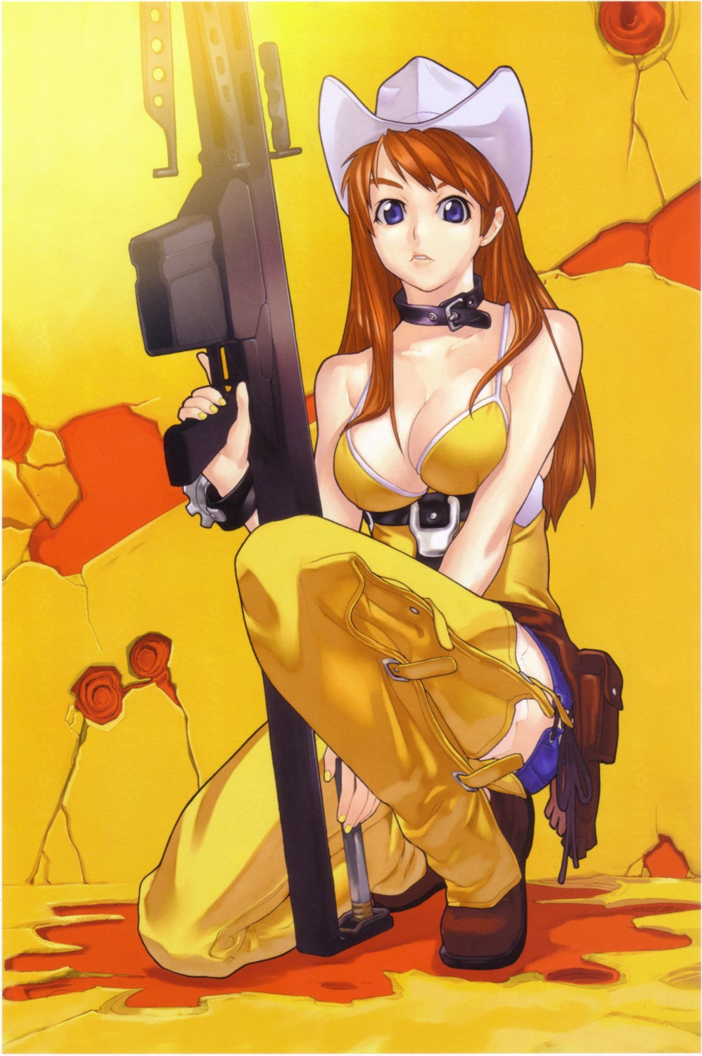bakuretsu_tenshi, cleavage, gun, hakua_ugetsu, meg_(bakuretsu_tenshi), thighhighs
