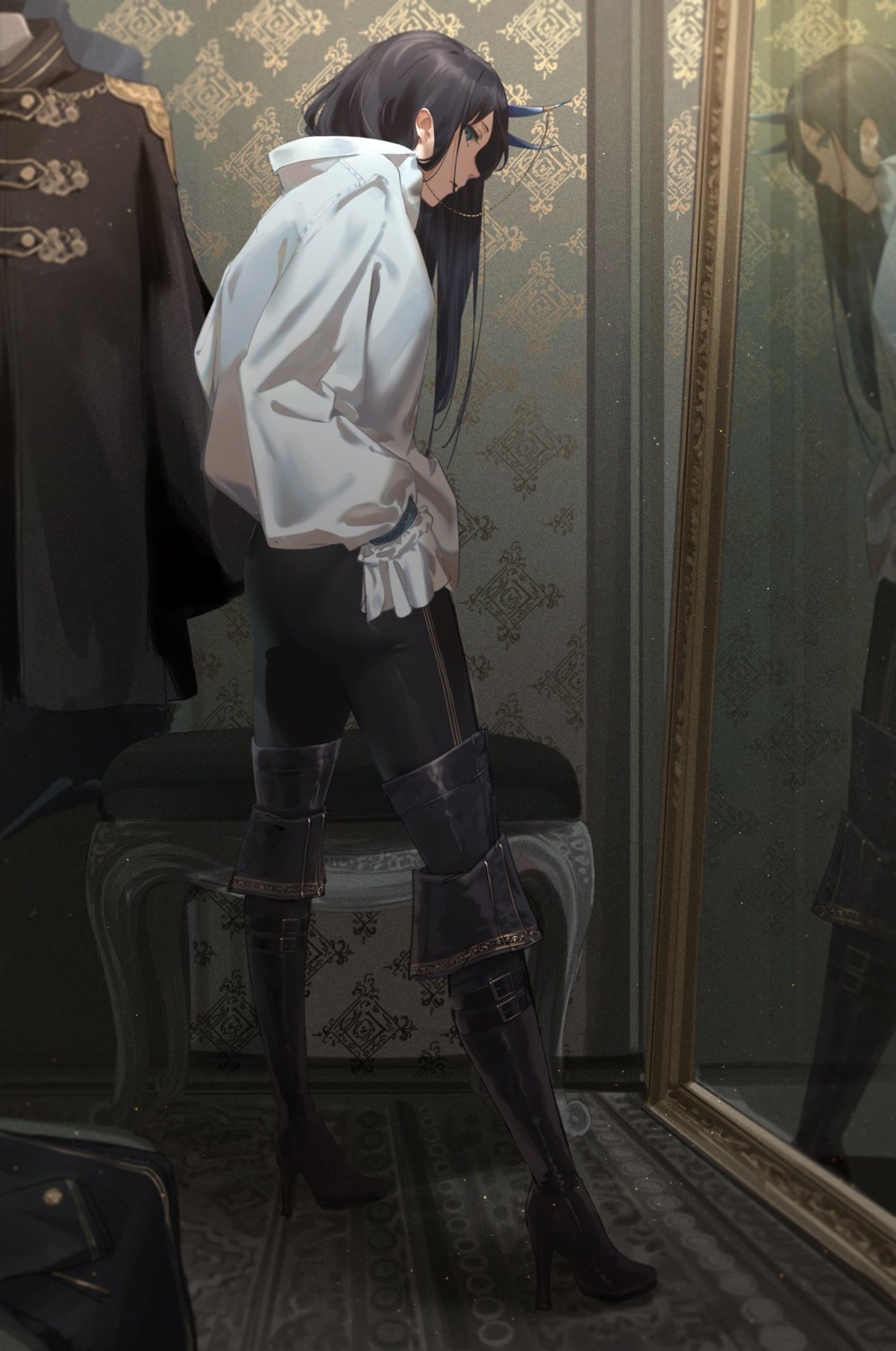 dress_shirt, heels, horns, oekaki_taro