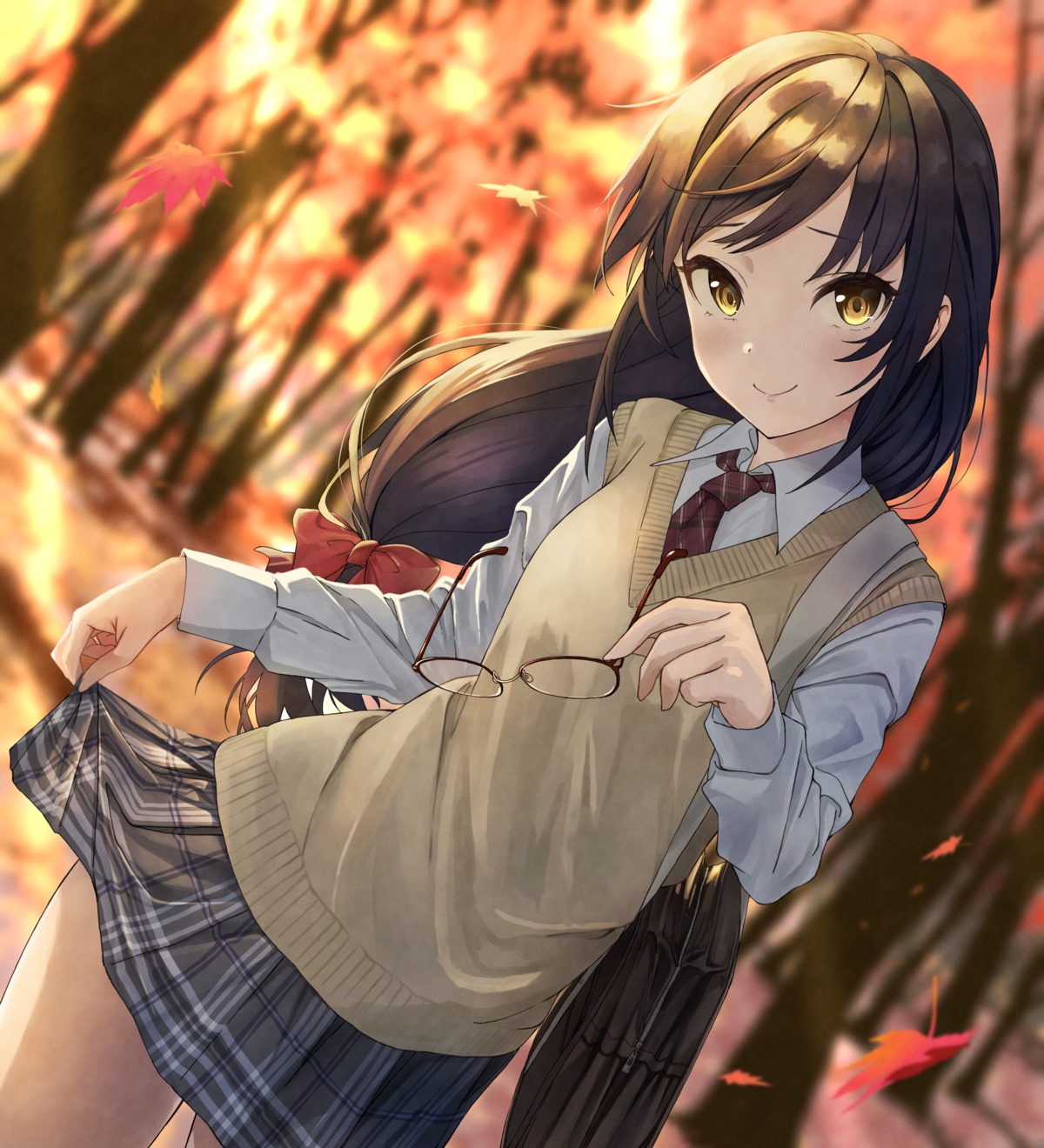 anno_masato, megane, seifuku, skirt_lift, sweater