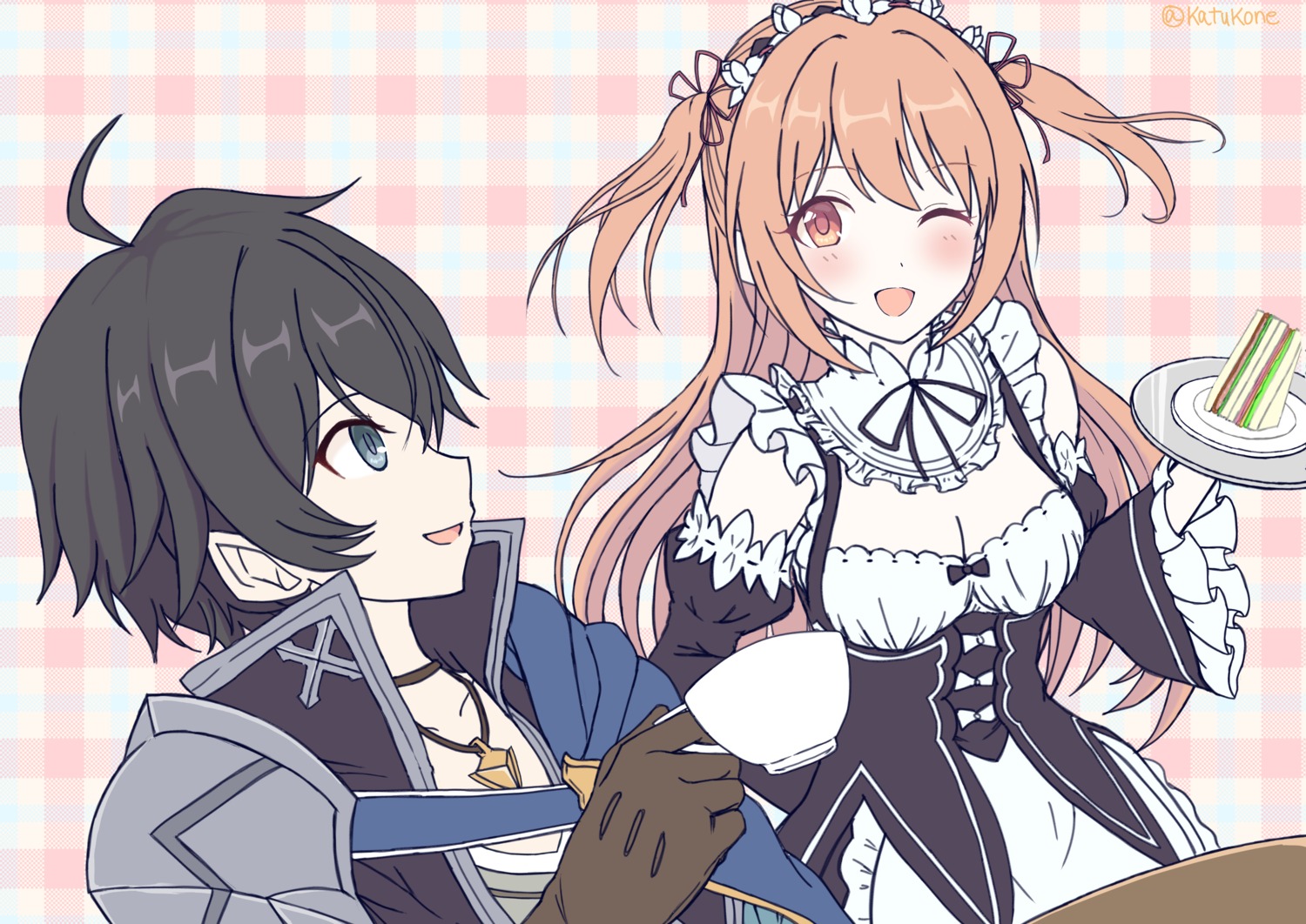 armor, cleavage, cosplay, katsuragi_(katukone), maid, princess_connect!, princess_connect!_re:dive, re:zero_kara_hajimeru_isekai_seikatsu