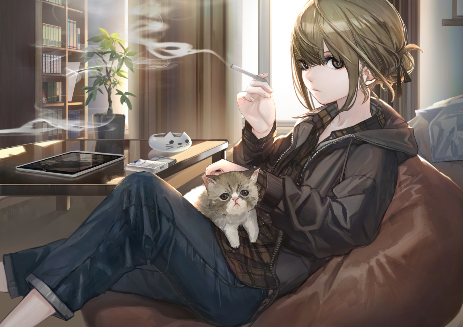 hashimoto_kokai, neko, smoking