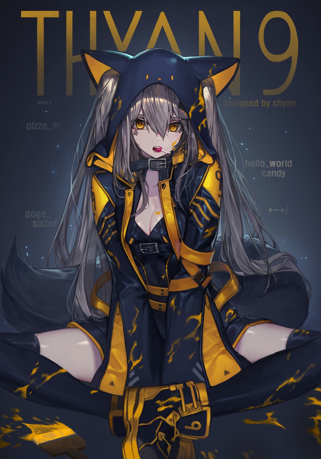 animal_ears, chyan, cleavage, tail, thighhighs