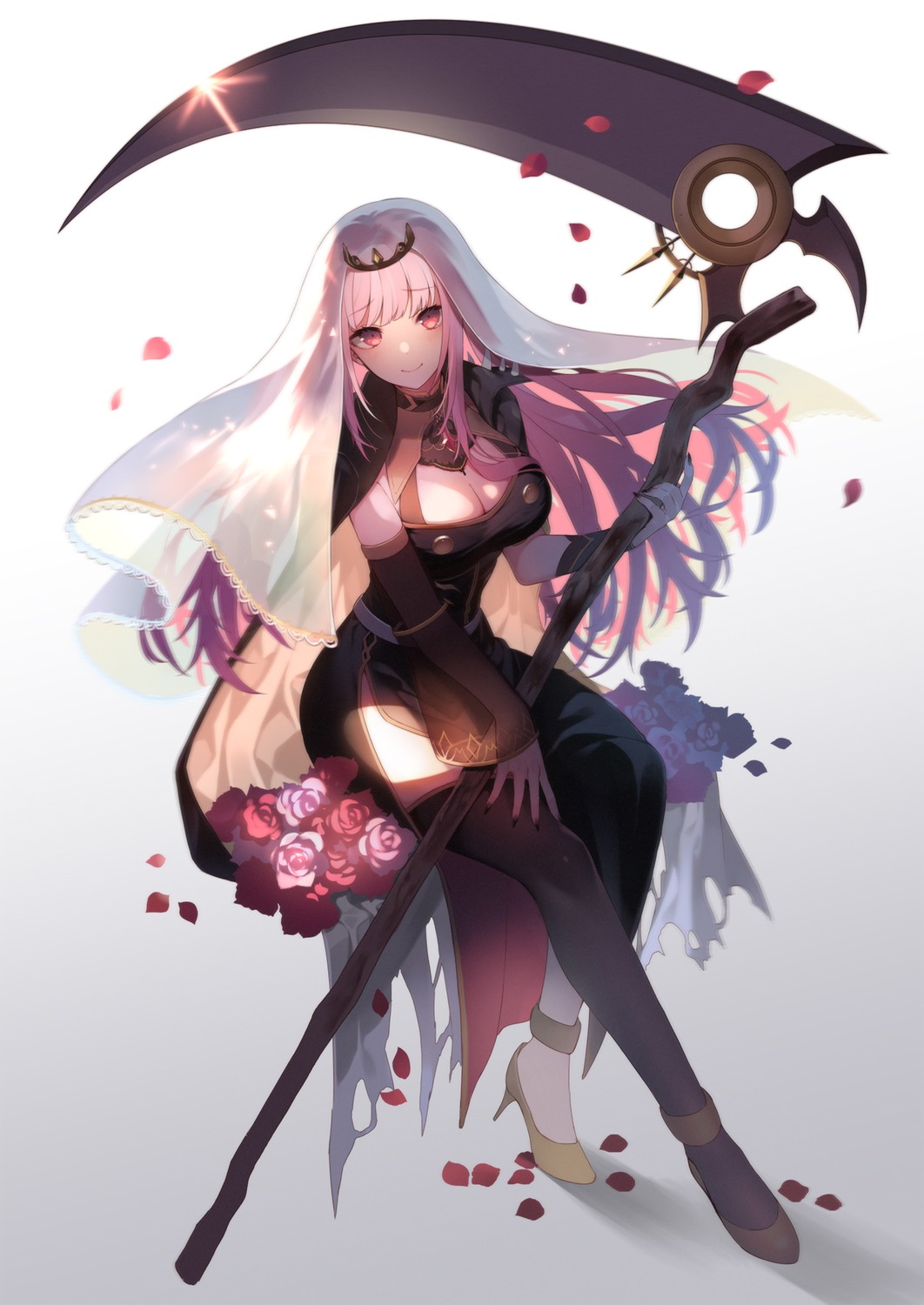 cleavage, dress, hase_neet, heels, hololive, hololive_english, mori_calliope, thighhighs