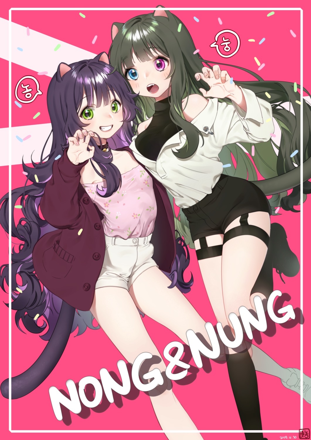 animal_ears, garter, heterochromia, nekomimi, rubyaano_(ducl323), tail