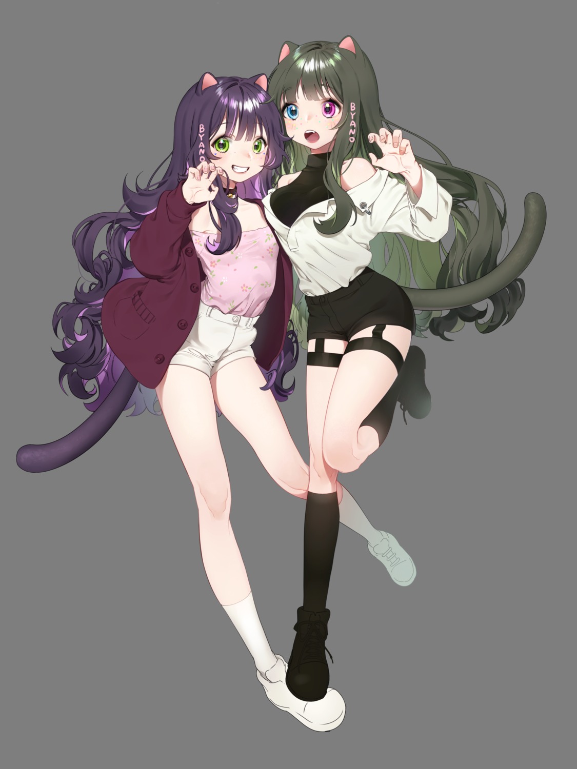 animal_ears, garter, heterochromia, nekomimi, rubyaano_(ducl323), tail