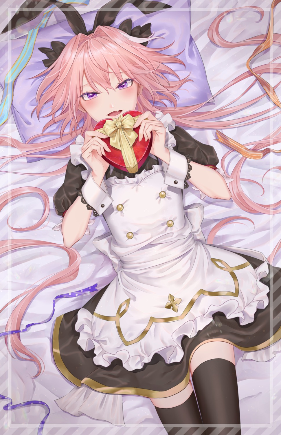 astolfo_(fate), azaka_(rionrita), fate/grand_order, maid, thighhighs, trap, valentine