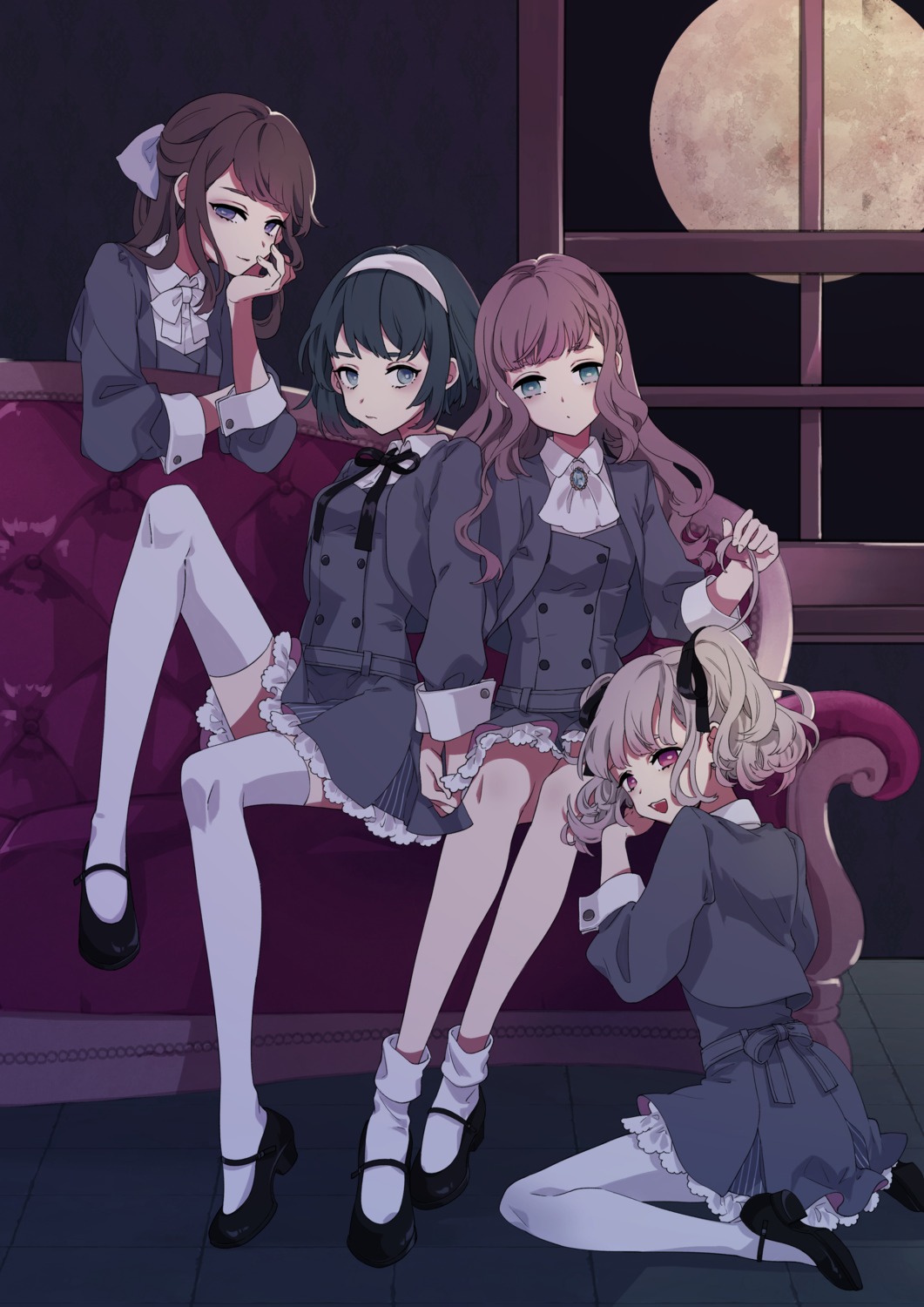 heels, seifuku, skirt_lift, thighhighs, toyama572