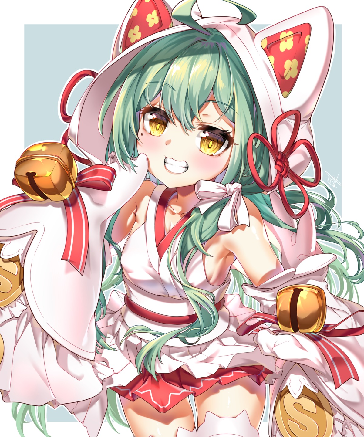 acuma, akashi_(azur_lane), animal_ears, azur_lane, japanese_clothes, no_bra, skirt_lift, thighhighs