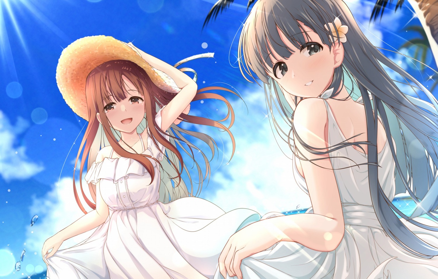 akisaka_yamoka, dress, kobayakawa_sae, mizumoto_yukari, skirt_lift, summer_dress, the_idolm@ster, the_idolm@ster_cinderella_girls