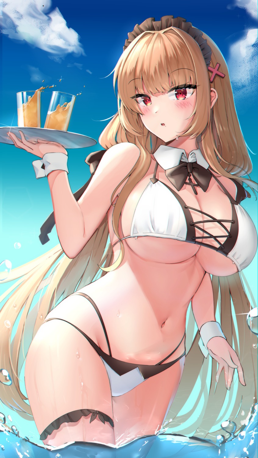 azur_lane, bikini, cleavage, futasan, garter, swiftsure_(azur_lane), swimsuits, underboob, wet