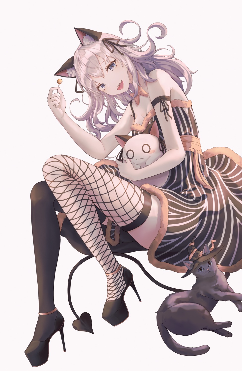 animal_ears, dress, fishnets, halloween, heels, ita_(itta), neko, nekomimi
